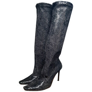 Casadei Women s 5.5B/US 7.5-8 Boots Snake Embossed Fabric Stiletto Heel Italy